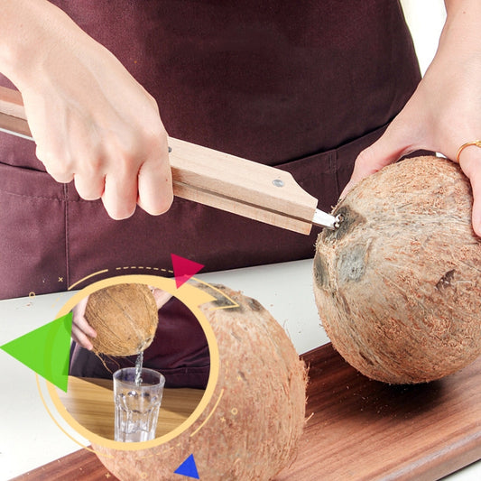 Multifunctional Stainless Steel Coconut Shell Opener With Wooden Handle Coconut Meat Knife Kitchen Gadgets, Coconut Shell Opener
