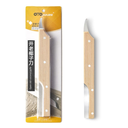 Multifunctional Stainless Steel Coconut Shell Opener With Wooden Handle Coconut Meat Knife Kitchen Gadgets, Coconut Shell Opener