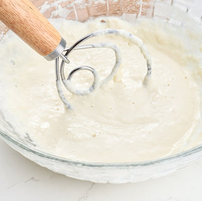 2 PCS 13 Inch Oak Handle Flour Mixer Dough Stainless Steel Mixing Rod Coil Whisk, Single Circle Agitator, Double Circle Agitator, Three Circle Agitator