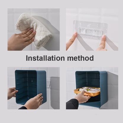 6-Layer Wall-Mounted Hot Pot Tray Kitchen Household Preparation Dishes Free Perforation Rectangular Side Dishes, Gray Frame+ White Plate, Blue Frame + Yellow Plate