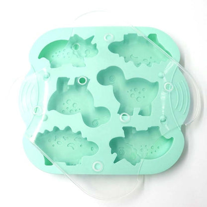 DIY 6 Grid Silicone Dinosaur Cake Mold Baby Food Supplement Mold Baking Tools, Pink, Light Green