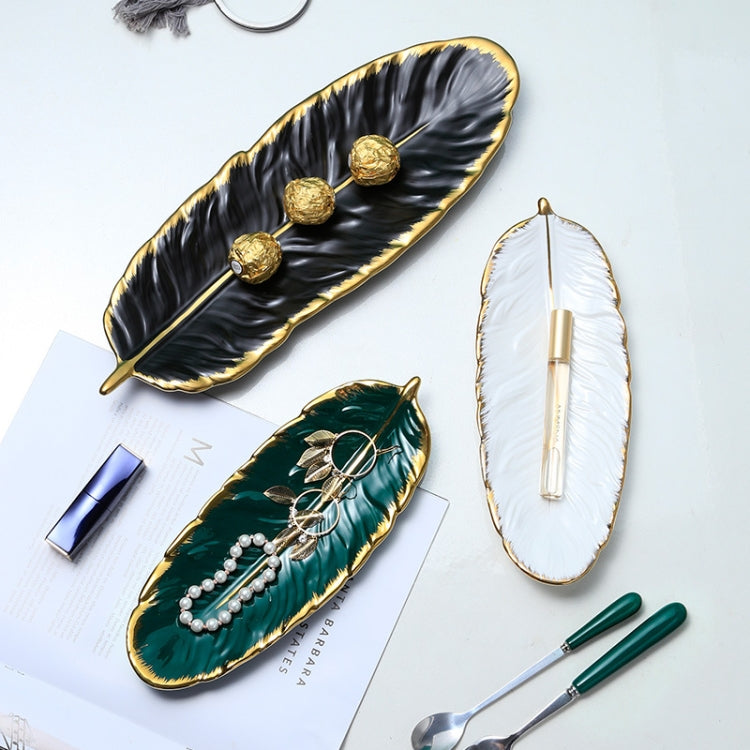 Phnom Penh Ceramic Dessert Plate Feather Plate Banana Leaf Fruit Dried Fruit Storage Tray, Size:, Large （Bright Emerald), Small (Bright Emerald), Large (Bright Peach Pink), Small (Bright Peach Pink), Large (Matt Black), Small (Matte  Black)������������...