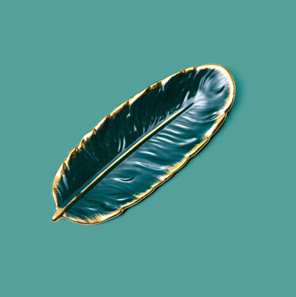 Phnom Penh Ceramic Dessert Plate Feather Plate Banana Leaf Fruit Dried Fruit Storage Tray, Size:, Large （Bright Emerald), Small (Bright Emerald), Large (Bright Peach Pink), Small (Bright Peach Pink), Large (Matt Black), Small (Matte  Black)������������...