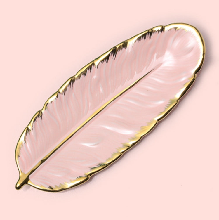 Phnom Penh Ceramic Dessert Plate Feather Plate Banana Leaf Fruit Dried Fruit Storage Tray, Size:, Large （Bright Emerald), Small (Bright Emerald), Large (Bright Peach Pink), Small (Bright Peach Pink), Large (Matt Black), Small (Matte  Black)������������...