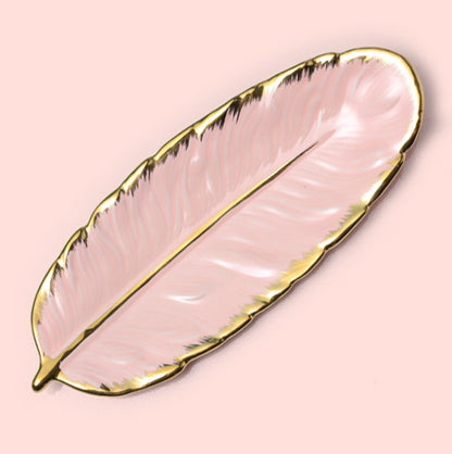 Phnom Penh Ceramic Dessert Plate Feather Plate Banana Leaf Fruit Dried Fruit Storage Tray, Size:, Large （Bright Emerald), Small (Bright Emerald), Large (Bright Peach Pink), Small (Bright Peach Pink), Large (Matt Black), Small (Matte  Black)������������...