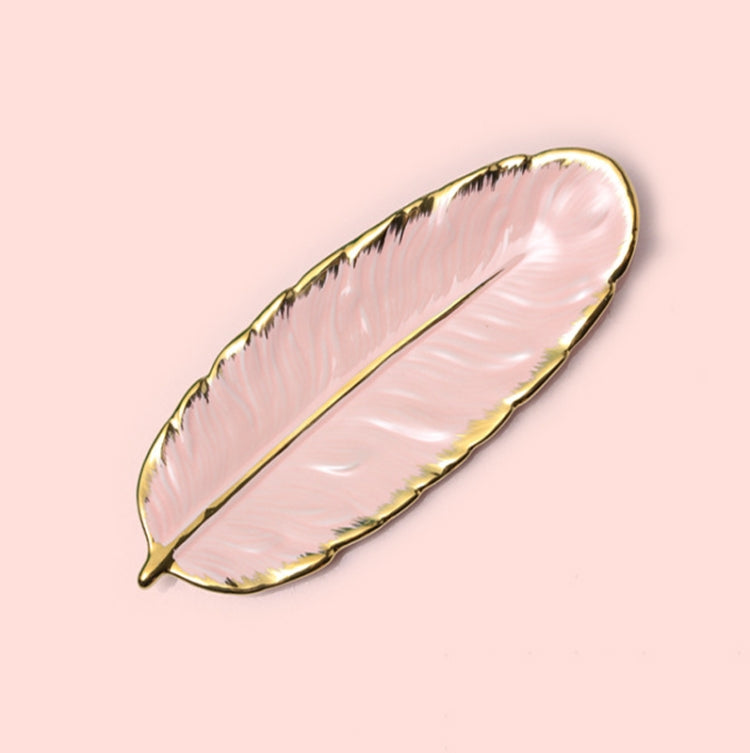 Phnom Penh Ceramic Dessert Plate Feather Plate Banana Leaf Fruit Dried Fruit Storage Tray, Size:, Large （Bright Emerald), Small (Bright Emerald), Large (Bright Peach Pink), Small (Bright Peach Pink), Large (Matt Black), Small (Matte  Black)������������...