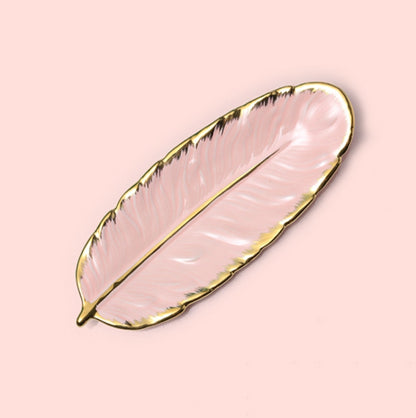 Phnom Penh Ceramic Dessert Plate Feather Plate Banana Leaf Fruit Dried Fruit Storage Tray, Size:, Large （Bright Emerald), Small (Bright Emerald), Large (Bright Peach Pink), Small (Bright Peach Pink), Large (Matt Black), Small (Matte  Black)������������...