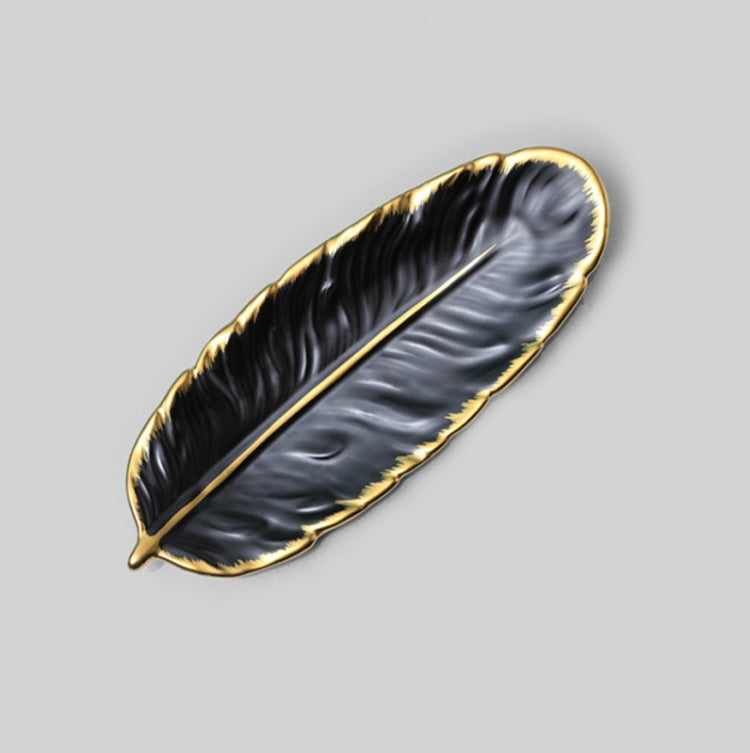 Phnom Penh Ceramic Dessert Plate Feather Plate Banana Leaf Fruit Dried Fruit Storage Tray, Size:, Large （Bright Emerald), Small (Bright Emerald), Large (Bright Peach Pink), Small (Bright Peach Pink), Large (Matt Black), Small (Matte  Black)������������...