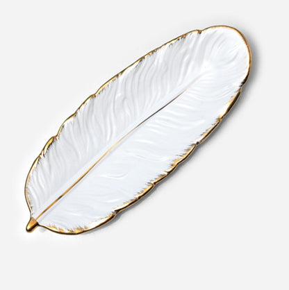 Phnom Penh Ceramic Dessert Plate Feather Plate Banana Leaf Fruit Dried Fruit Storage Tray, Size:, Large （Bright Emerald), Small (Bright Emerald), Large (Bright Peach Pink), Small (Bright Peach Pink), Large (Matt Black), Small (Matte  Black)������������...