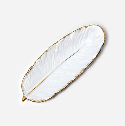 Phnom Penh Ceramic Dessert Plate Feather Plate Banana Leaf Fruit Dried Fruit Storage Tray, Size:, Large （Bright Emerald), Small (Bright Emerald), Large (Bright Peach Pink), Small (Bright Peach Pink), Large (Matt Black), Small (Matte  Black)������������...