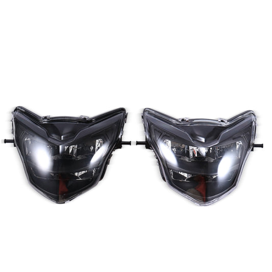 Motorcycle LDE Retro Headlights LED Far Near Beam Lights For Yamaha LC135 V2-V6, Transparent Glass, Smoked Glass