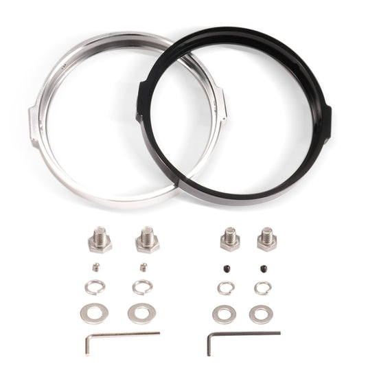 5.75 Inch Round Retro Headlight Ring Motorcycle Headlight Modification Parts, Black, Silver