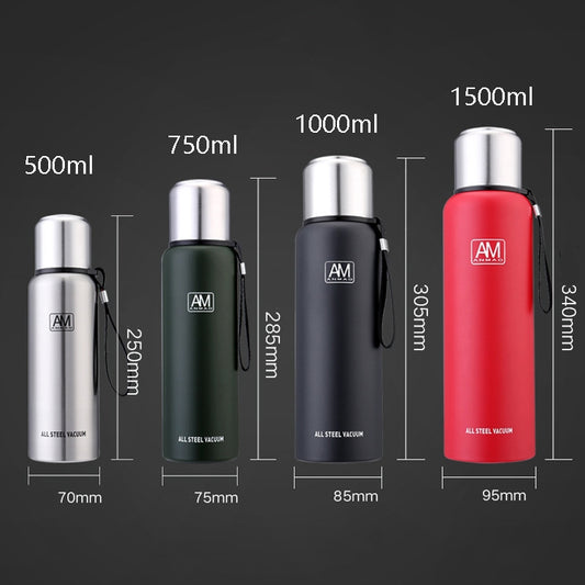 304 Stainless Steel Insulated Mug Large Capacity Sports Water Cup Outdoor Travel Pot, 500ml, 750ml, 1000ml, 1500ml