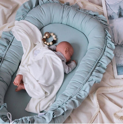 Lace Cotton Baby Uterus Bionic Bed Portable Newborn Bed Mat, Pink, Beige, Gray, Blue-green