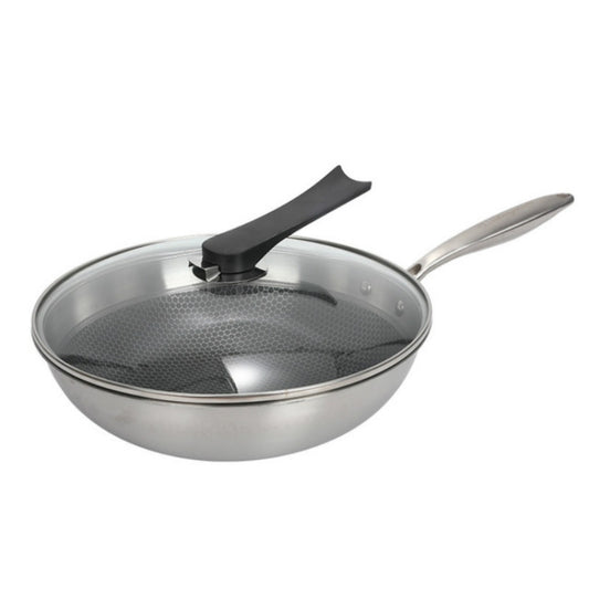 Household 304 Stainless Steel Oil-free and Uncoated Flat-bottom Wok Suitable for Induction Cooker Gas, 32cm