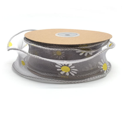 Small Daisy Mermaid Ribbon Flower Bouquet Handwriting Snow Yarn Ribbon, Beige, Black, White, Mint Green, Smoky Gray, Taro Purple, Pink