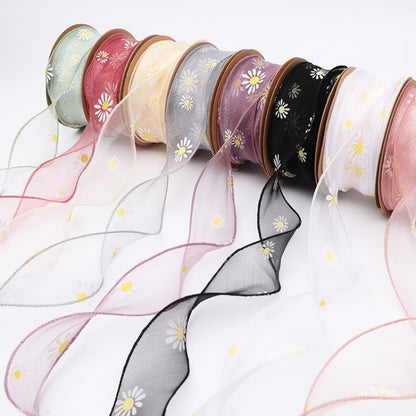 Small Daisy Mermaid Ribbon Flower Bouquet Handwriting Snow Yarn Ribbon, Beige, Black, White, Mint Green, Smoky Gray, Taro Purple, Pink