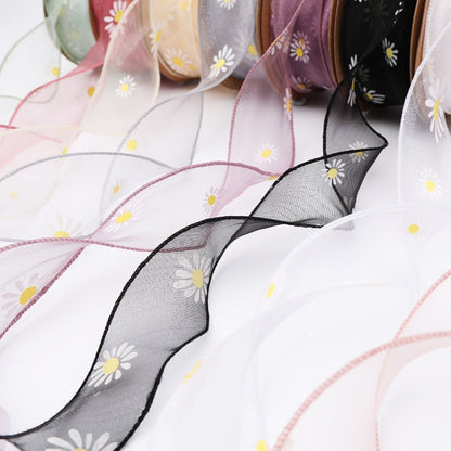 Small Daisy Mermaid Ribbon Flower Bouquet Handwriting Snow Yarn Ribbon, Beige, Black, White, Mint Green, Smoky Gray, Taro Purple, Pink