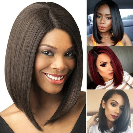Ladies Short Hair Bobo Head Synthetic Hair Cover, Black, Light Brown