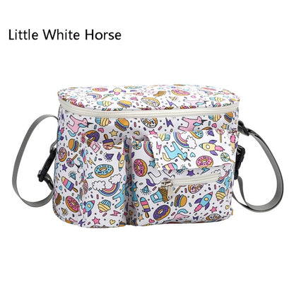 Multifunctional Baby Stroller Hanging Bag Baby Supplies Storage Bag, Little White Horse, Flower Mushroom, Swing Bear, Yellow Alpaca, Black Swan