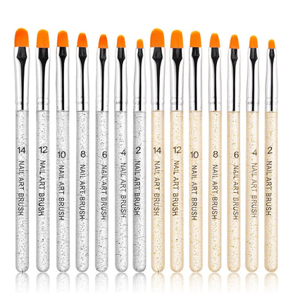 7 In 1 Phototherapy Pen Round Head Line Pen Transparent Rod Painted Pen Drawing Pen Nail Art Brush Tool, Gold Power, Silver Power