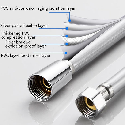 Shower Hose Water Heater Rain Shower Bathroom Stainless Steel Shower PVC Nozzle Hose, 1.5m Silver, 2m Silver, 1.5m Golden, 2m Gold