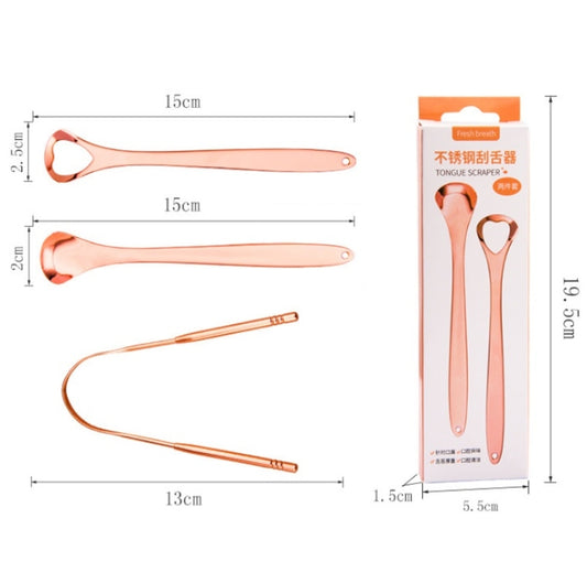 Tongue Cleaner Bad Breath Stainless Steel Cleaning Brush Tongue Scraper + Two-piece Set (Rose Gold ), Tongue Scraper+Two-piece Set (Silver ), Tongue Scraper + Two-piece Set (Rose Gold )