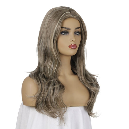 Women Mid-Point Mid-Length Curly Wig Chemical Fiber Headgear, Linen Brown + Light Gold, Dark Brown + Light Gold, Light Gold+Brown