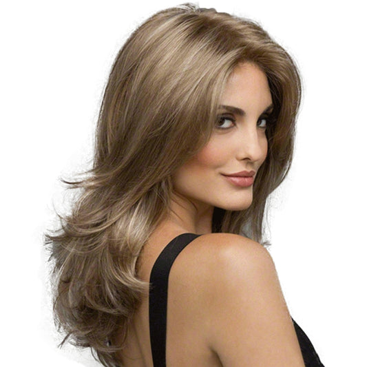 Women Mid-Point Mid-Length Curly Wig Chemical Fiber Headgear, Linen Brown + Light Gold, Dark Brown + Light Gold, Light Gold+Brown
