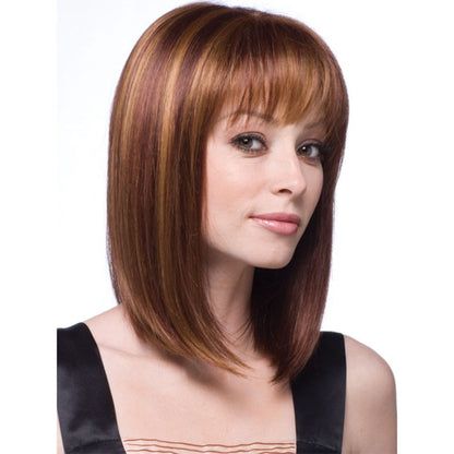 Women Medium Long Style Straight Hair Headgear, Brown, Light Gold