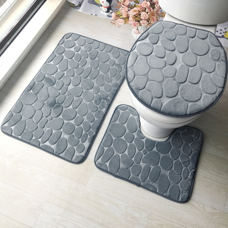 1 Set Three-Piece Set Flannel Anti-Slip Kitchen Bath Toilet Rug Mat Washable Carpet, White Printing, Purple Flower, Blue Cobblestone, Red Heart, Rose Red Flower