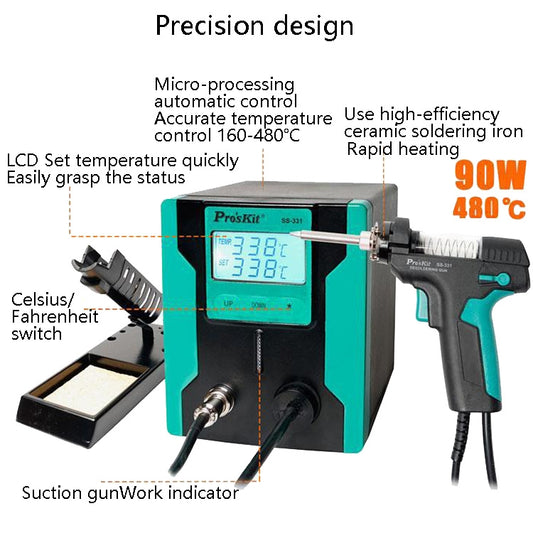 ProsKit SS-331H Electric Heat Tin Suction Device Fully Automatic Suction Pump Desoldering Machine