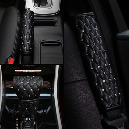 Car Interior Cover Diamond Car Accessories, A Pair Shoulder Guard, Gear Cover, Handbrake Cover