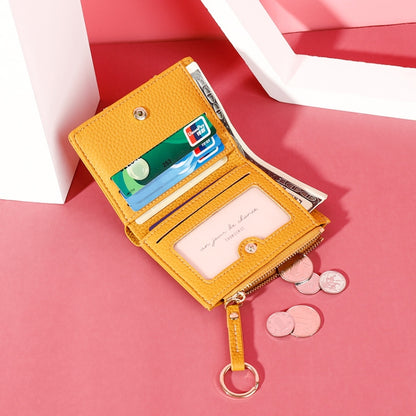 928666 Multi-Card Keychain Coin Purse Short Ladies Wallet, Yellow, Red, Blue, Brown, Black