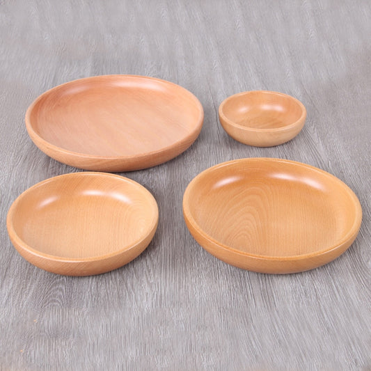 Round Fruit Plate Salad Bowl Thick Wood Dried Fruit Plate Fruit Sushi Plate, 15cm, 20cm, 25cm, 30cm