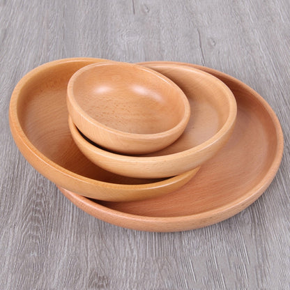 Round Fruit Plate Salad Bowl Thick Wood Dried Fruit Plate Fruit Sushi Plate, 15cm, 20cm, 25cm, 30cm