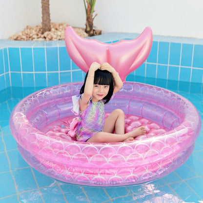 Inflatable Mermaid Shape Pool Home Children Baby Pink Round Swimming Pool Floating Air Cushion