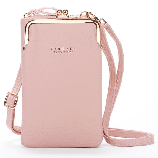 H2107 Ladies Mobile Phone Bag Shoulder Messenger Bag Pebbled Zipper Wallet, Yellow, Red, Green, Black, Pink, Light Blue, Shallow Purple, Gray