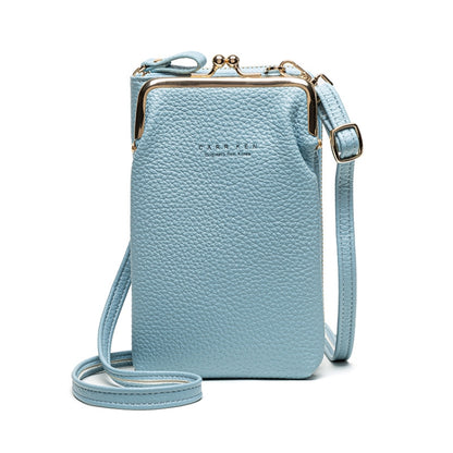 H2107 Ladies Mobile Phone Bag Shoulder Messenger Bag Pebbled Zipper Wallet, Yellow, Red, Green, Black, Pink, Light Blue, Shallow Purple, Gray