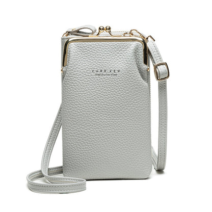 H2107 Ladies Mobile Phone Bag Shoulder Messenger Bag Pebbled Zipper Wallet, Yellow, Red, Green, Black, Pink, Light Blue, Shallow Purple, Gray