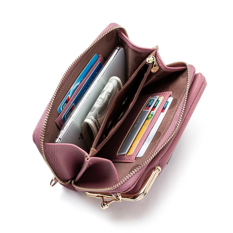 H2107 Ladies Mobile Phone Bag Shoulder Messenger Bag Pebbled Zipper Wallet, Yellow, Red, Green, Black, Pink, Light Blue, Shallow Purple, Gray