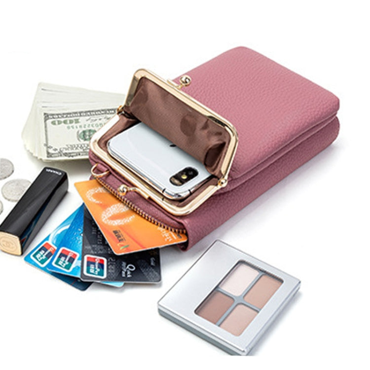 H2107 Ladies Mobile Phone Bag Shoulder Messenger Bag Pebbled Zipper Wallet, Yellow, Red, Green, Black, Pink, Light Blue, Shallow Purple, Gray