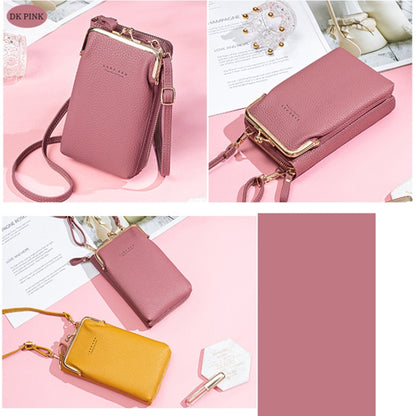 H2107 Ladies Mobile Phone Bag Shoulder Messenger Bag Pebbled Zipper Wallet, Yellow, Red, Green, Black, Pink, Light Blue, Shallow Purple, Gray