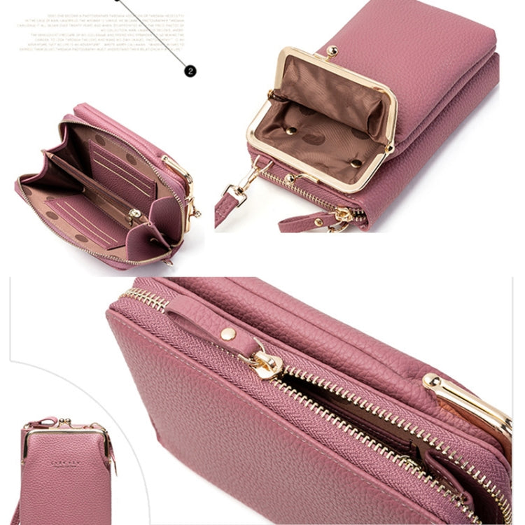 H2107 Ladies Mobile Phone Bag Shoulder Messenger Bag Pebbled Zipper Wallet, Yellow, Red, Green, Black, Pink, Light Blue, Shallow Purple, Gray