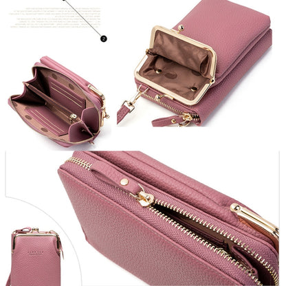 H2107 Ladies Mobile Phone Bag Shoulder Messenger Bag Pebbled Zipper Wallet, Yellow, Red, Green, Black, Pink, Light Blue, Shallow Purple, Gray