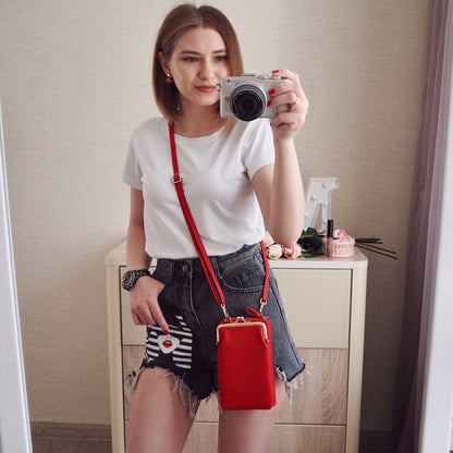 H2107 Ladies Mobile Phone Bag Shoulder Messenger Bag Pebbled Zipper Wallet, Yellow, Red, Green, Black, Pink, Light Blue, Shallow Purple, Gray