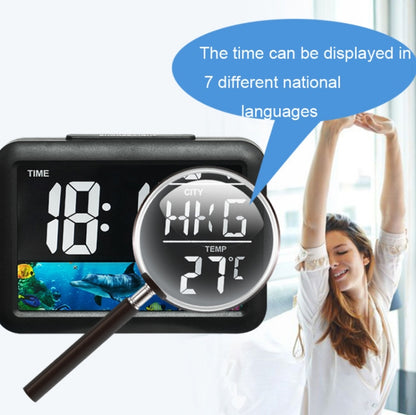 ساعة منبه إلكترونية للأطفال بشاشة ملونة، ساعة منبه LCD بجانب السرير، عالم من الصدف السوداء، سلحفاة من الصدف السوداء، حوت أسود، مرج من الصدف البيضاء، شاطئ من الصدف البيضاء