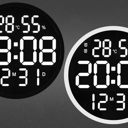 ساعة حائط LED بسيطة مقاس 12 بوصة لغرفة المعيشة، دائرية صامتة، ساعة إلكترونية رقمية لدرجة الحرارة والرطوبة، إطار أبيض، قابس الاتحاد الأوروبي، إطار أسود، قابس الاتحاد الأوروبي، إطار أبيض، قابس الولايات المتحدة، إطار أسود، قابس الولايات المتحدة