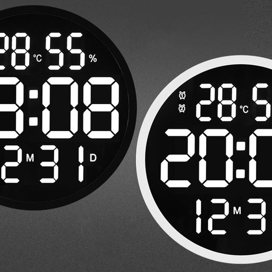 ساعة حائط LED بسيطة مقاس 12 بوصة لغرفة المعيشة، دائرية صامتة، ساعة إلكترونية رقمية لدرجة الحرارة والرطوبة، إطار أبيض، قابس الاتحاد الأوروبي، إطار أسود، قابس الاتحاد الأوروبي، إطار أبيض، قابس الولايات المتحدة، إطار أسود، قابس الولايات المتحدة