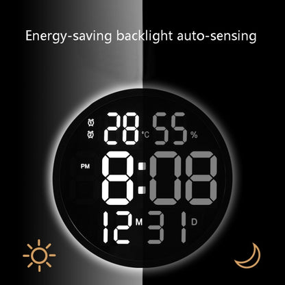 ساعة حائط LED بسيطة مقاس 12 بوصة لغرفة المعيشة، دائرية صامتة، ساعة إلكترونية رقمية لدرجة الحرارة والرطوبة، إطار أبيض، قابس الاتحاد الأوروبي، إطار أسود، قابس الاتحاد الأوروبي، إطار أبيض، قابس الولايات المتحدة، إطار أسود، قابس الولايات المتحدة